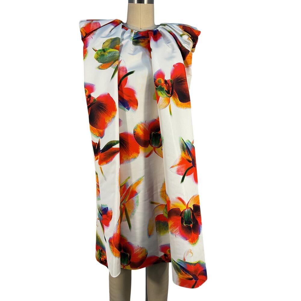 Alexander Mcqueen Gathered White Orchid Print Faille Mini Dress Size IT 40 / US - Picture 2 of 6